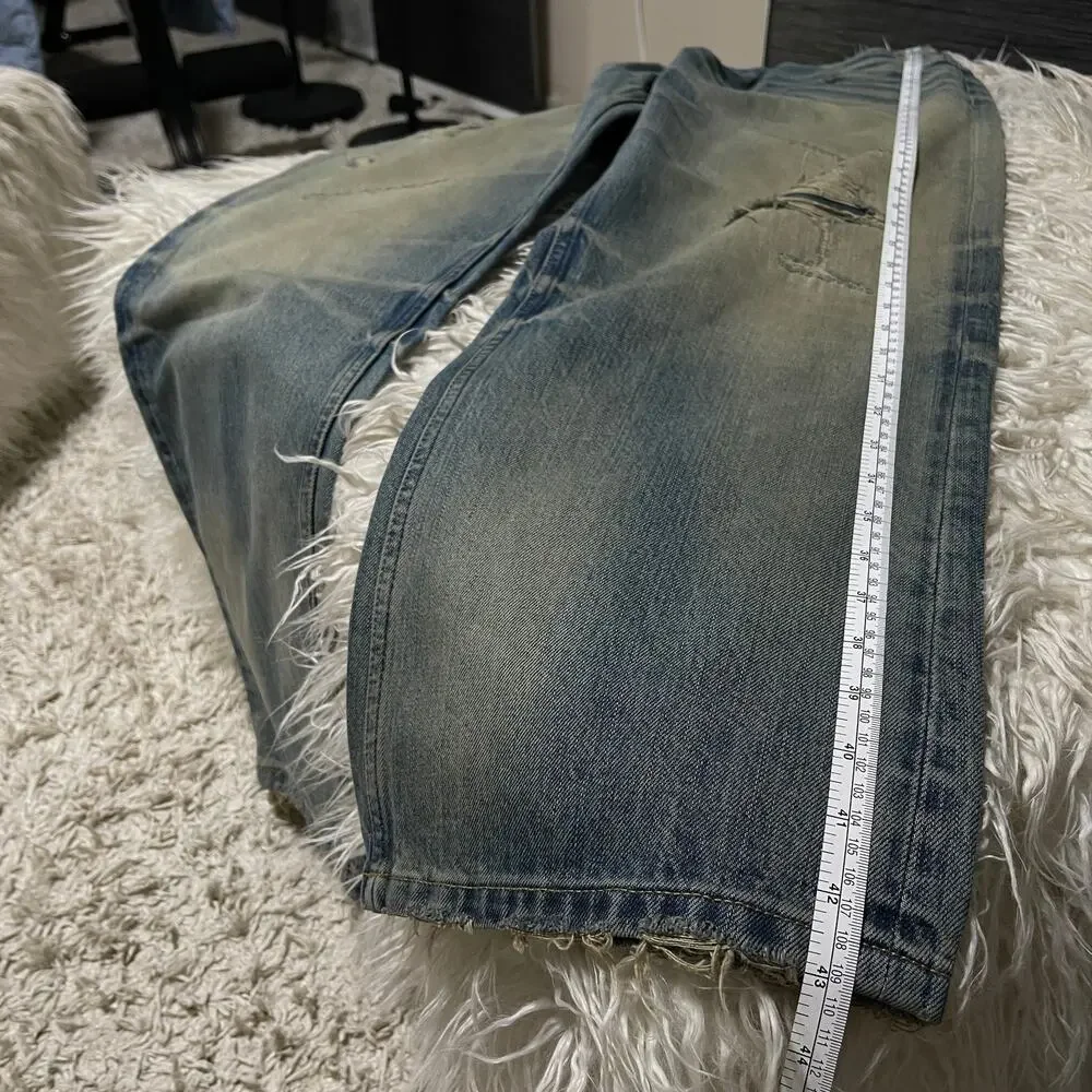 Vintage Faded Wash Distressed Ripped Wide-leg Baggy Denim Jeans Pants Blue sz 31 - Picture 11 of 16